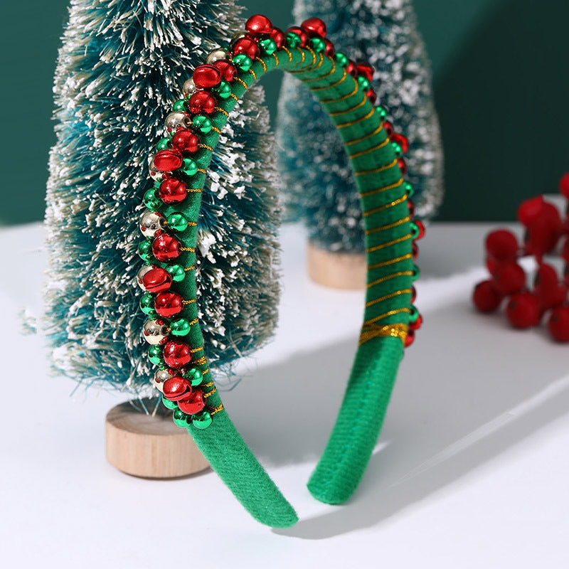 Cerchietto con perline rosso e verde per festa di Natale con campana per bambini, accessorio festivo per capelli per le vacanze