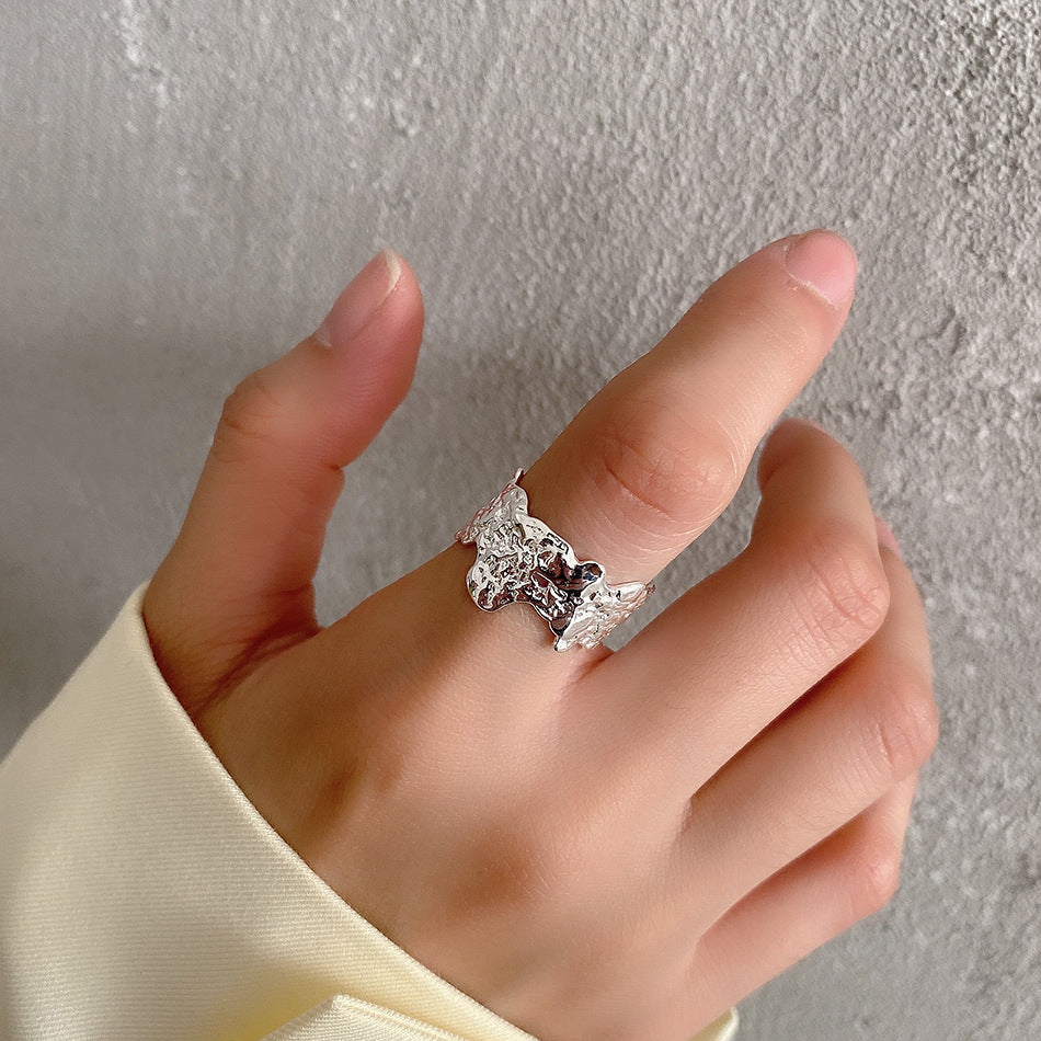 Irregular Textured 925 Sterling Silver Ring for Women