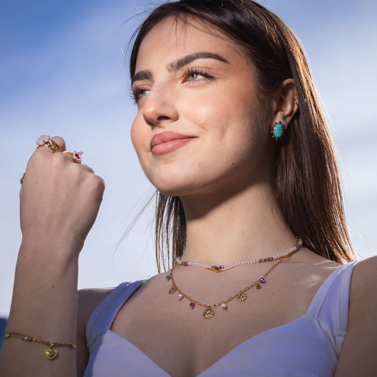Collana da donna minimalista con pendente di perle e zirconi in acciaio inossidabile con finitura placcata