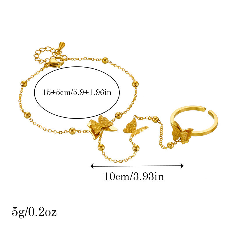 Fashionable Minimalist Gold-Plated Stainless Steel Butterfly Chain Bracelet Set for Women