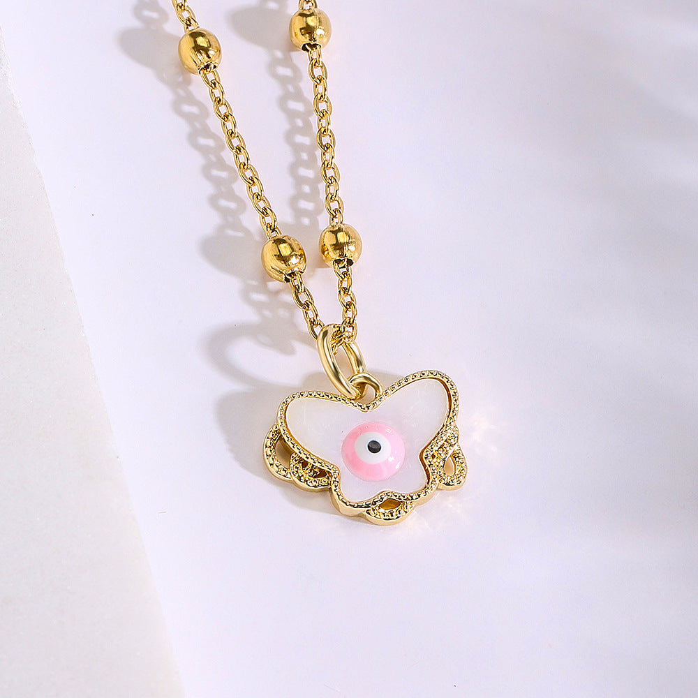 Minimalist Butterfly-Shaped Pendant Necklace for Women in Copper with 18K Gold Plating and Enamel Finish