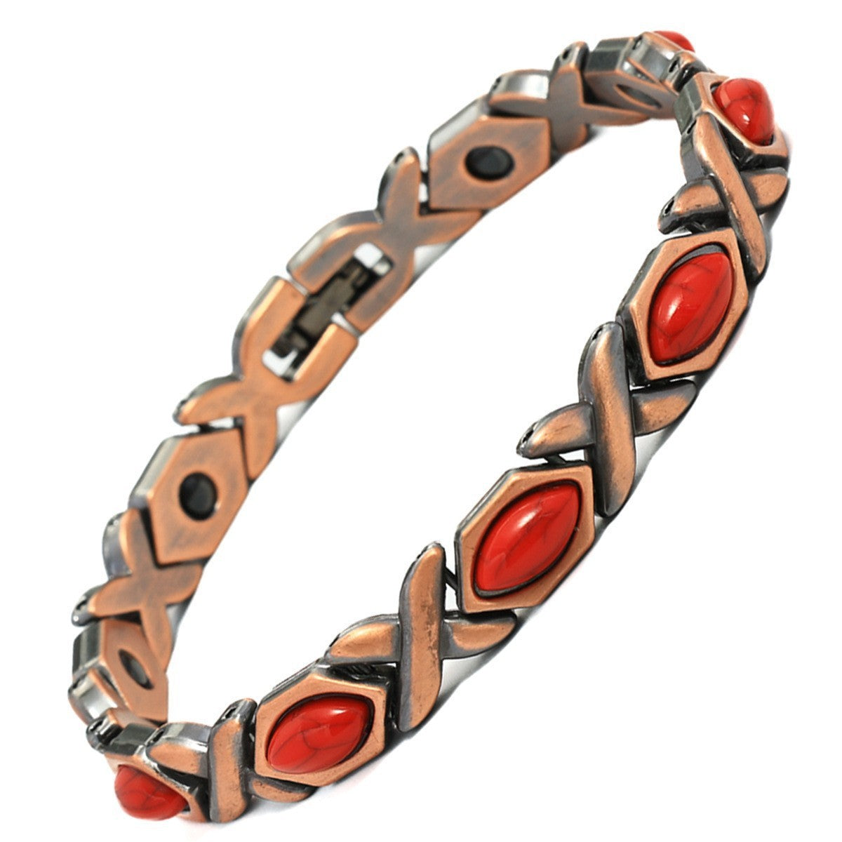 Vintage Brushed Zinc Alloy Heart Geometric Turquoise Magnetic Bracelet Unisex