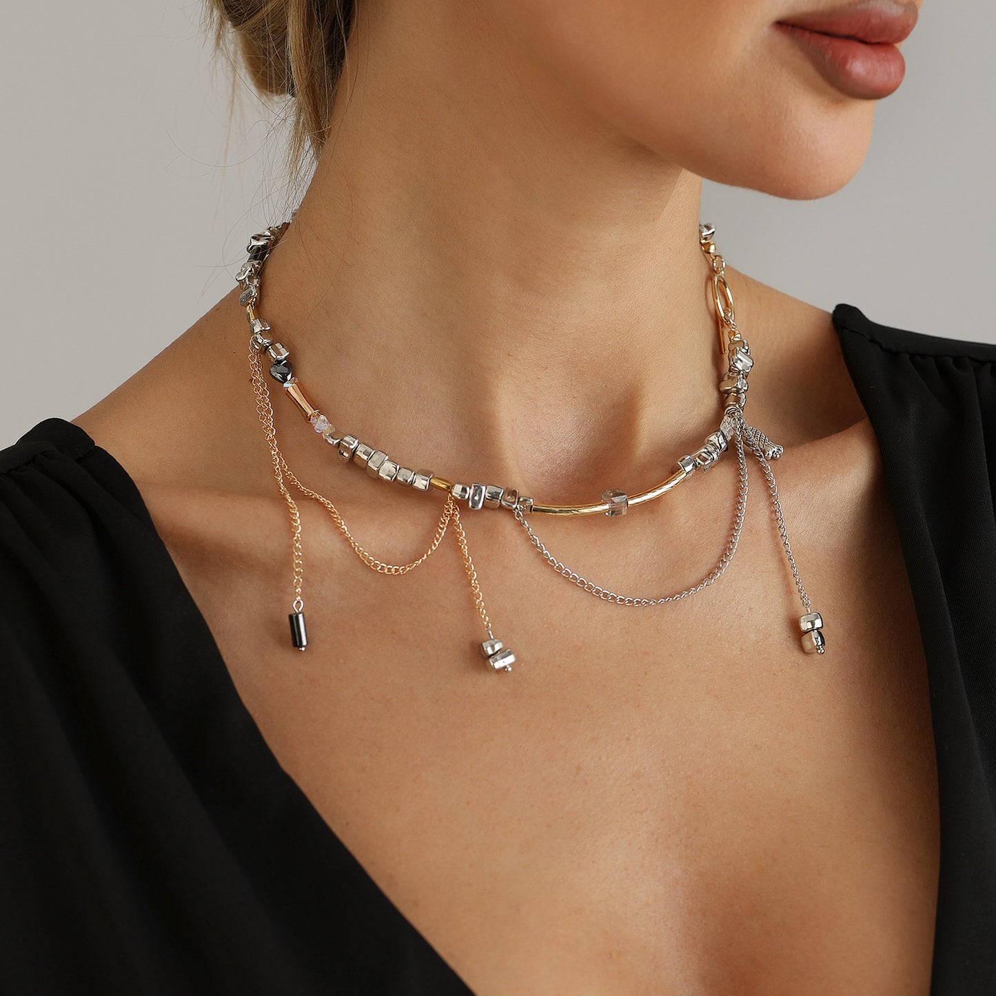 Sweet Streetwear Geometric Alloy Plated Necklace with Tassel for Women