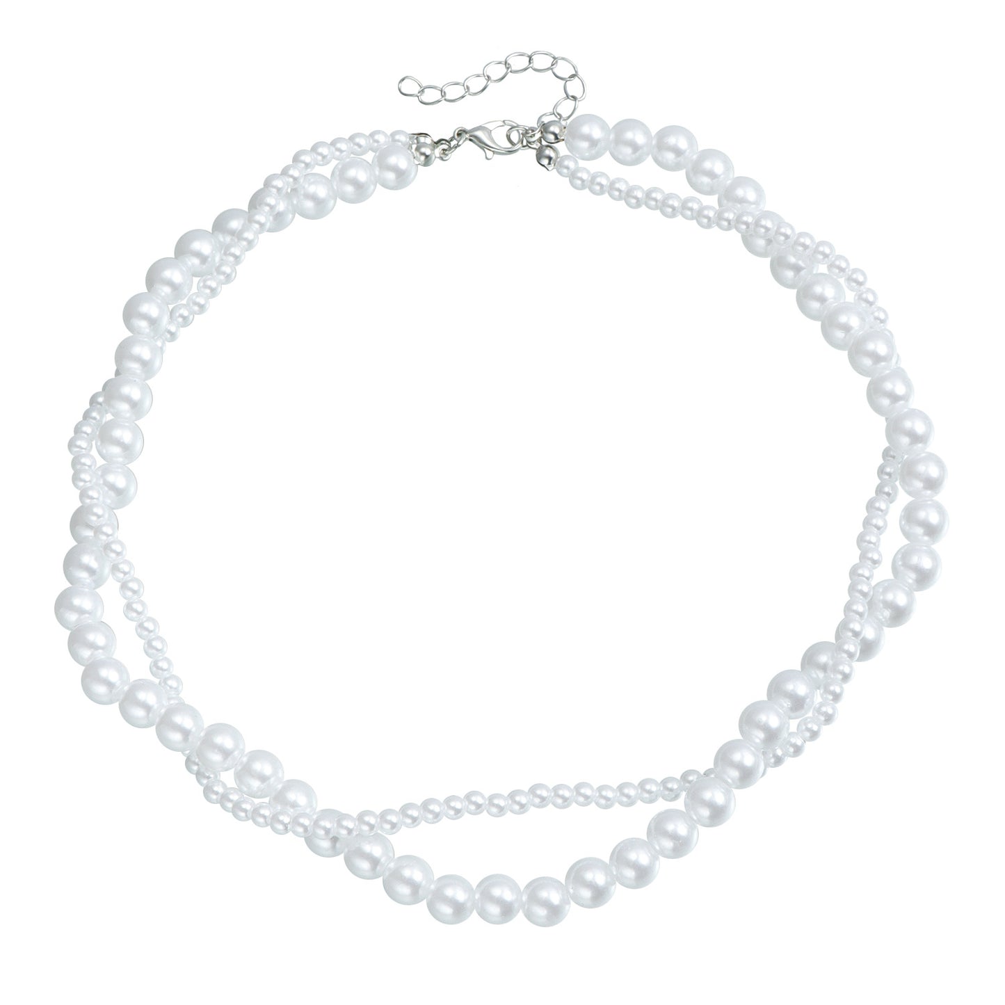 Minimalist Geometric Pearl Pendant Necklace with Gold-Plated Alloy Charm and Delicate Double-Layer Clavicle Chain