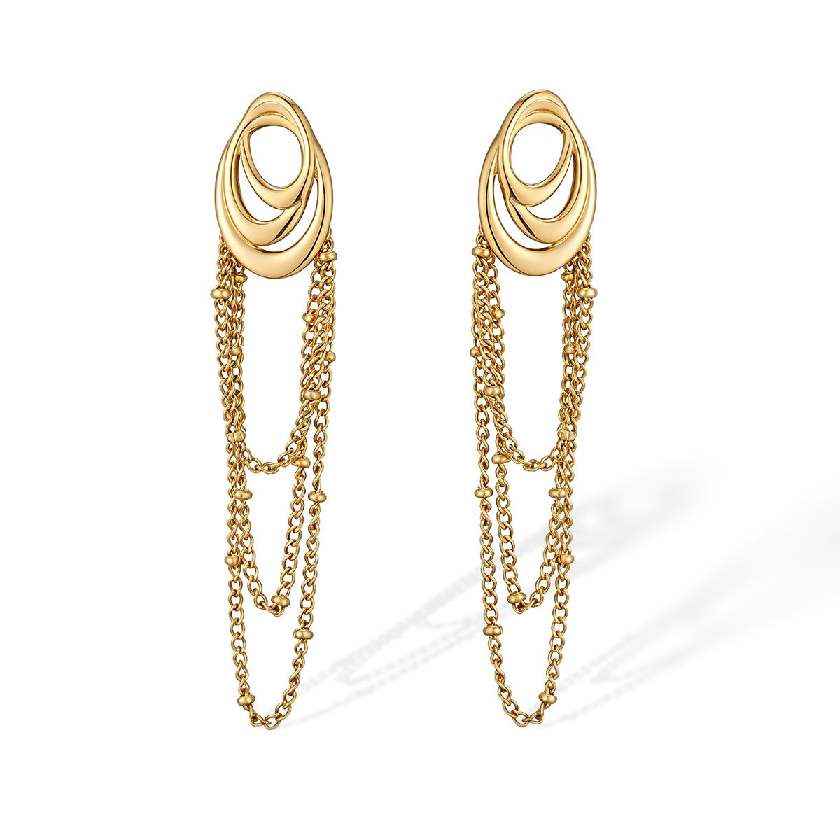 Minimalist 18K Gold Plated Geometric Stainless Steel Tassel Earrings for Women