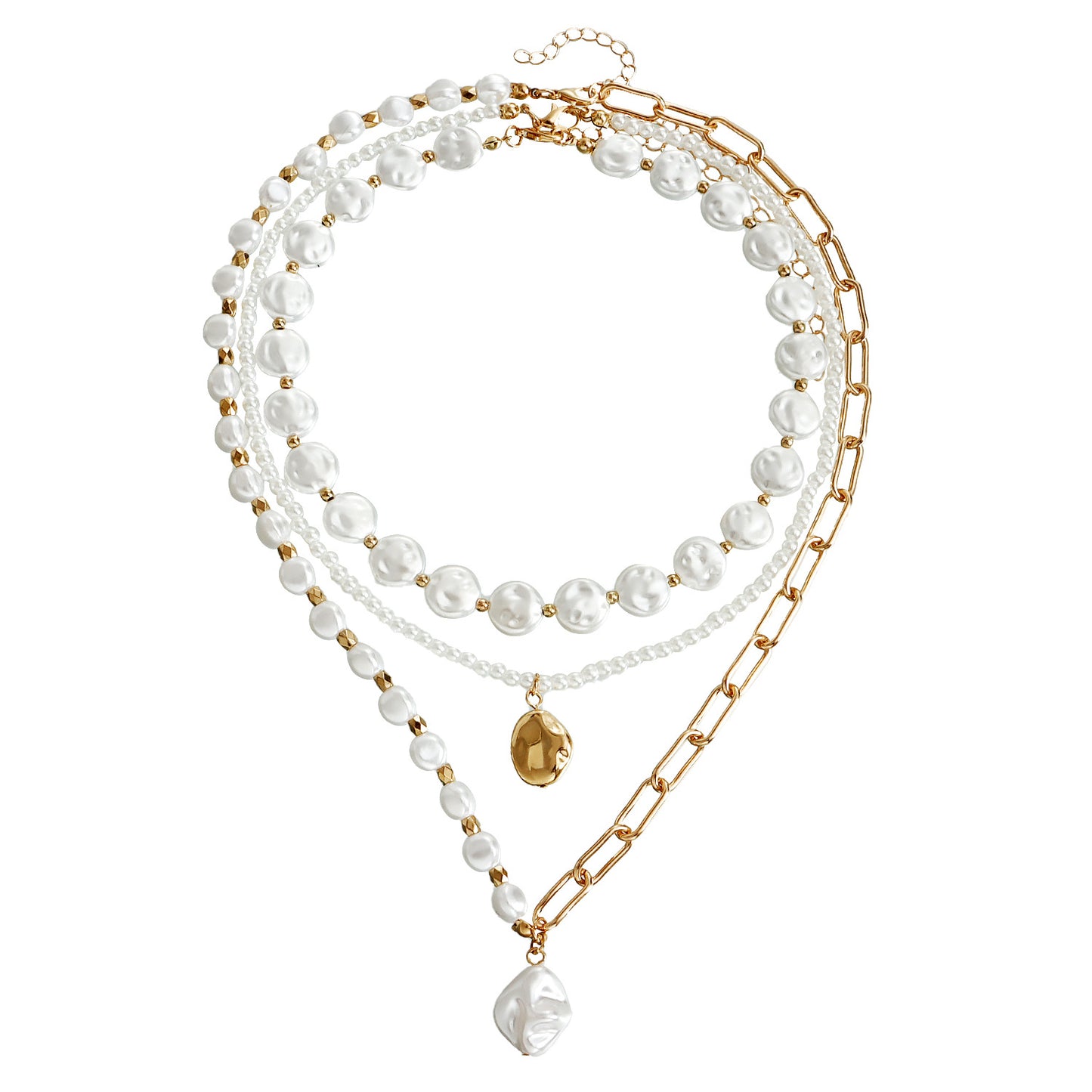 Geometric Shape Alloy Pendant Necklace for Women with Plated Finish Triple-Layer Clavicle Chain
