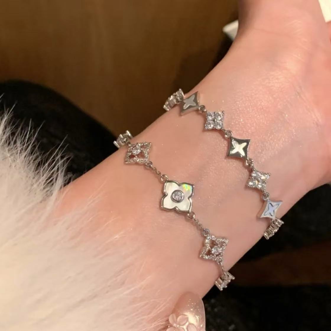 Minimalist Zircon and Mother-of-Pearl Floral Bracelet for Women — Elegant Daily Wear, Office-Appropriate, Luxury-Look Hand Jewelry