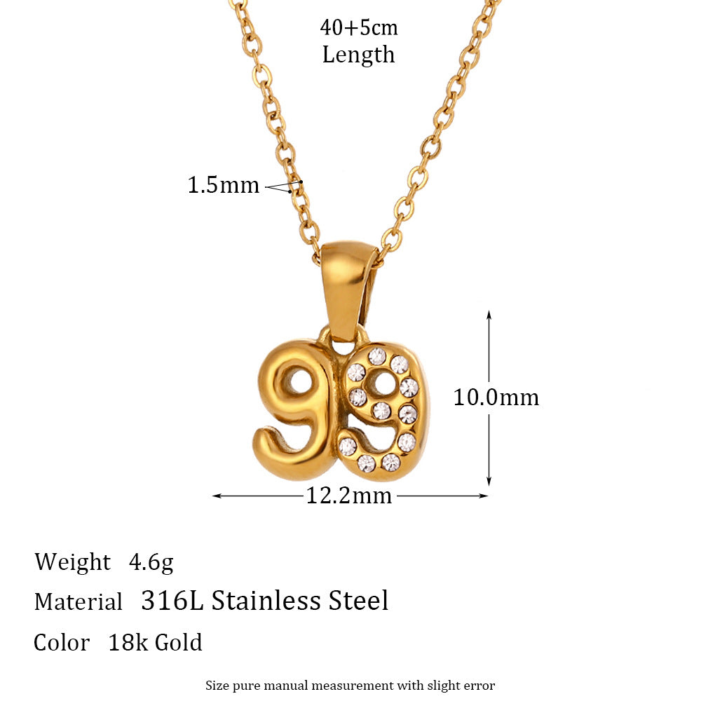 Minimalist Fashion Necklace for Women with Stainless Steel Chain, 18K Gold Plated Titanium Steel Pendant, Micro-Paved Rhinestone Accent, 3D Numeric Year Design
