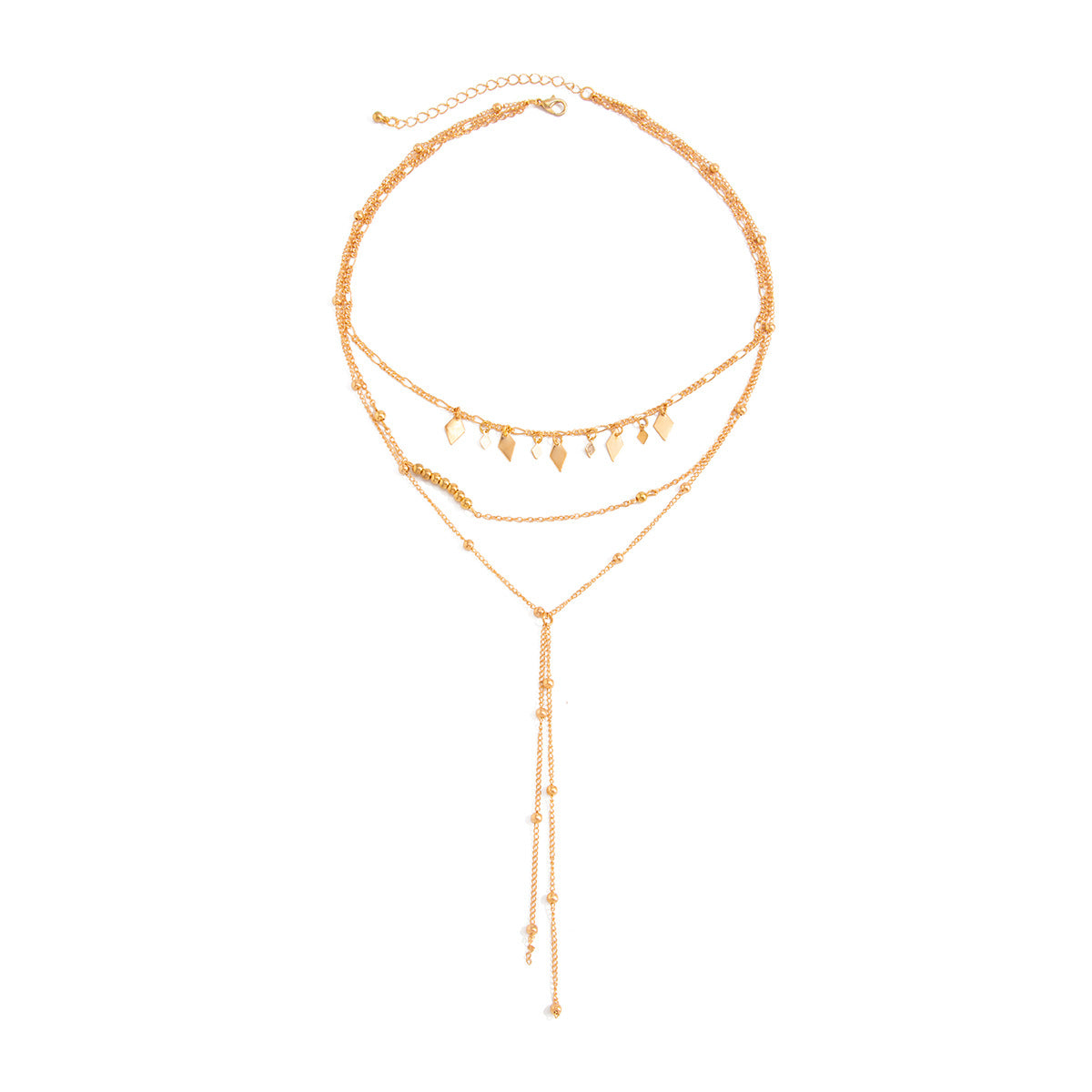 Bohemian Geometric Brass Plated Tassel Multi-layer Necklace for Women