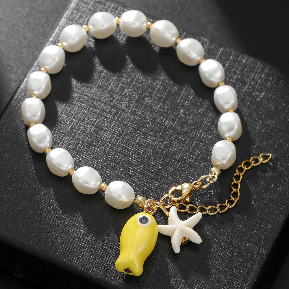 Sweet Geometric Turquoise Ceramic Imitation Pearl Bracelet for Unisex