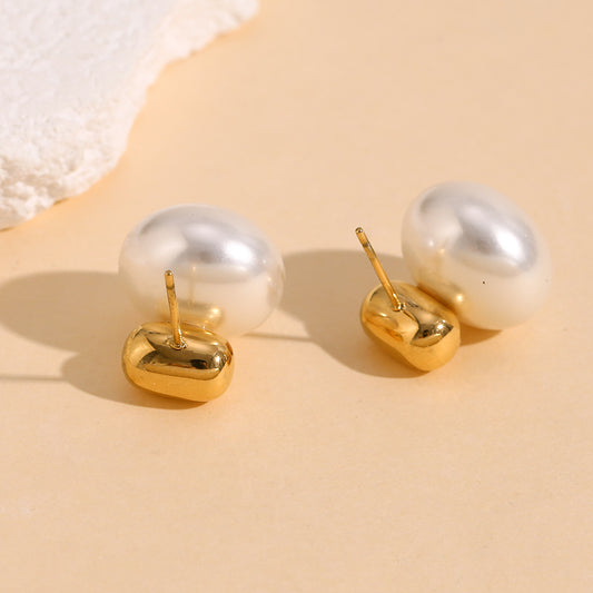 Pendientes de acero inoxidable geométricos de moda con baño de oro de 18K y perlas simuladas para mujer