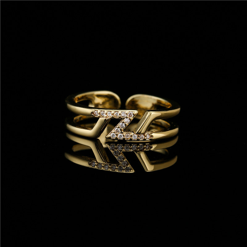 18K Gold Plated Brass Micro-inlay Geometric Ring for Women