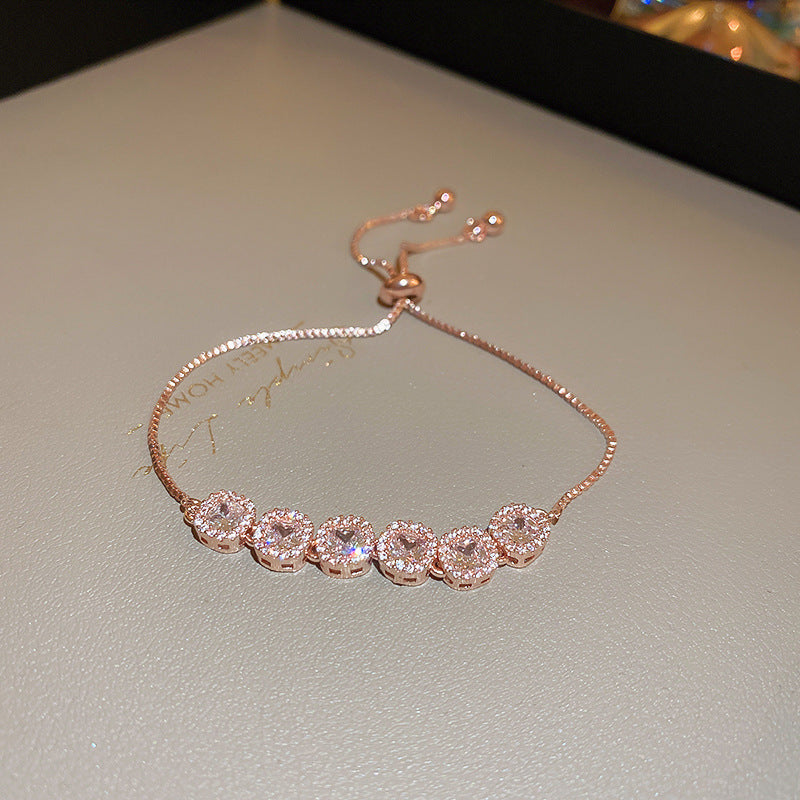 Elegant Geometric Brass Bracelet with Cubic Zirconia Inlay, Adjustable Plated Women's Jewelry