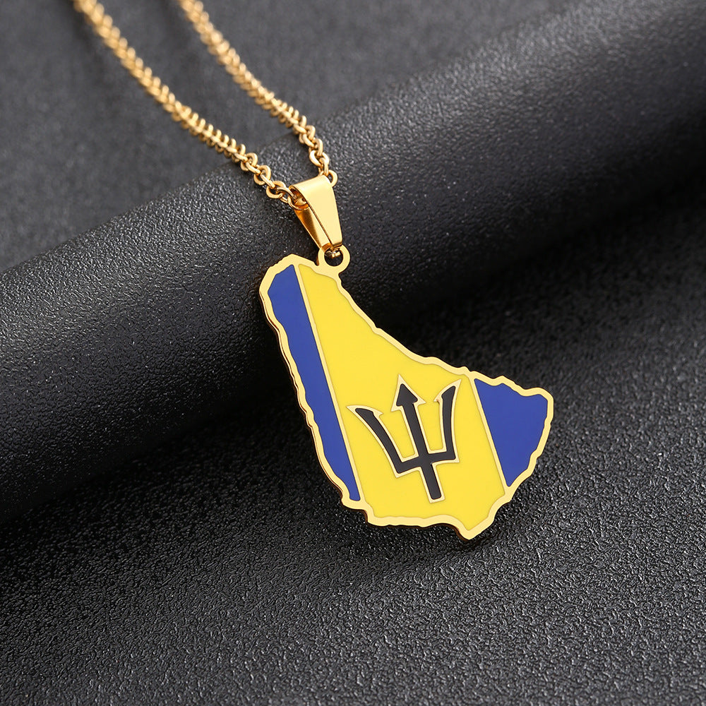 Collar con colgante de la isla de Barbados geométrico en acero inoxidable con dije de acero de titanio y acabado galvanizado para uso informal de moda unisex