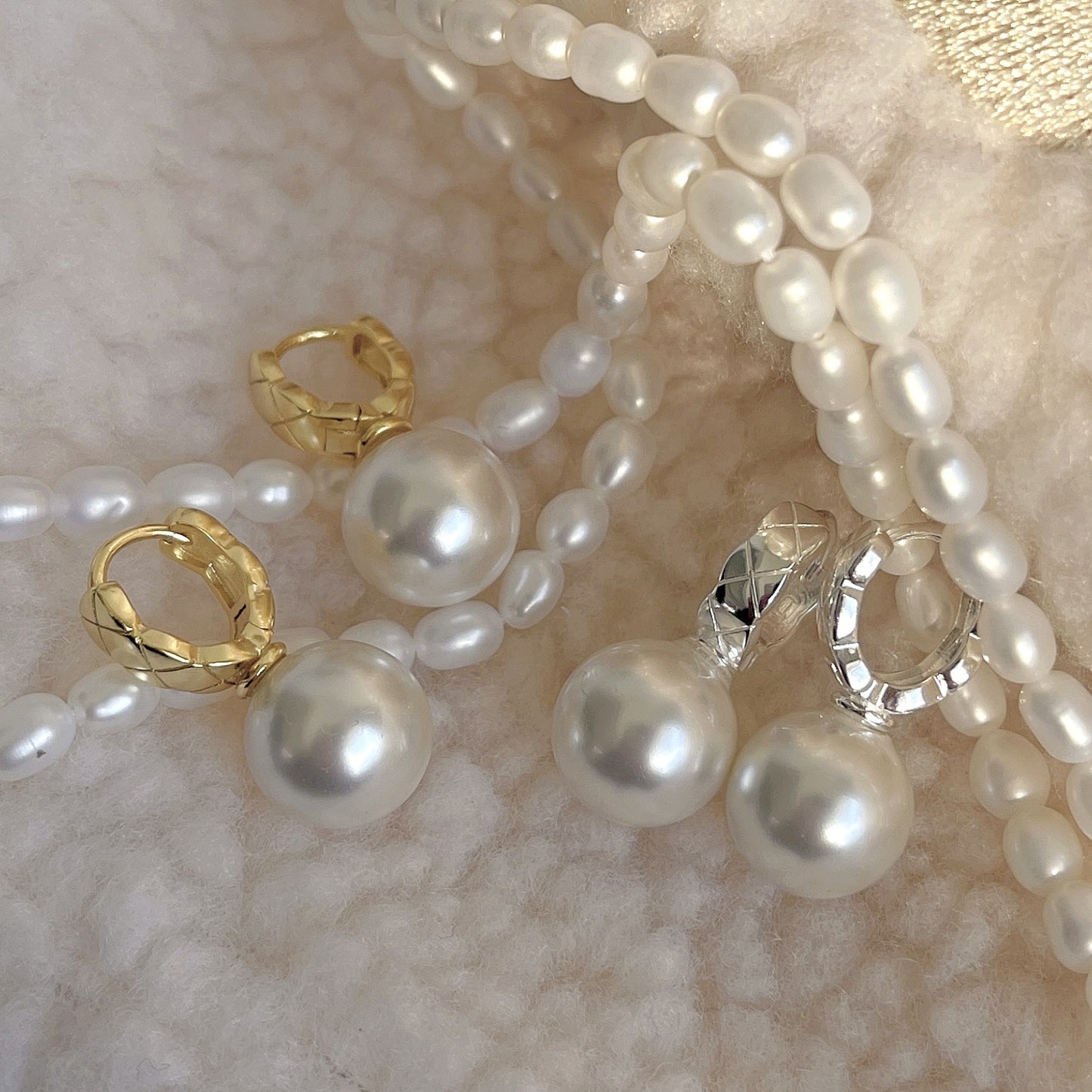 Sweet Freshwater Pearl Drop Earrings in 925 Sterling Silver with Rhombus Pattern