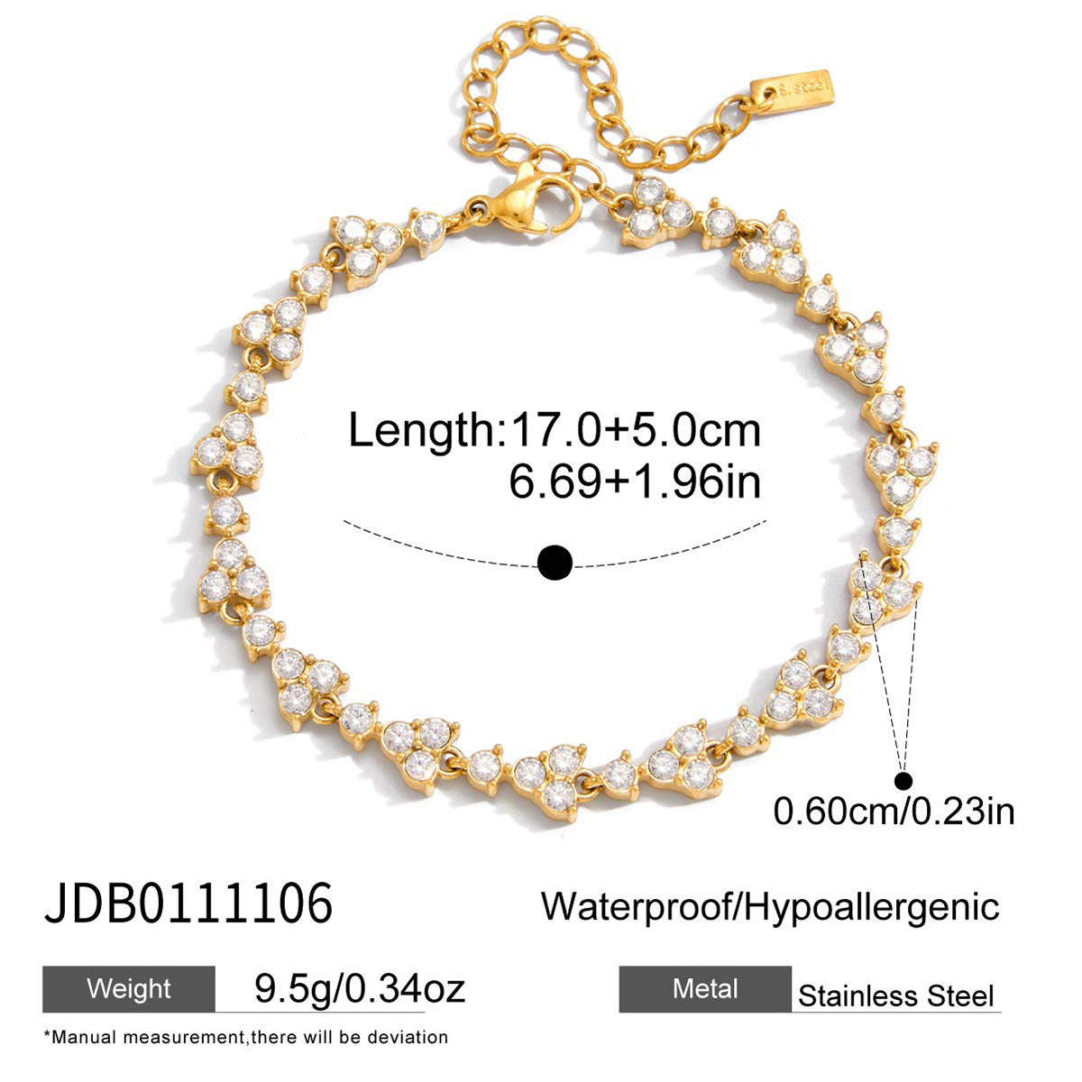 Elegant Minimalist Heart Geometric Rhinestone Plated Stainless Steel Bracelet for Women