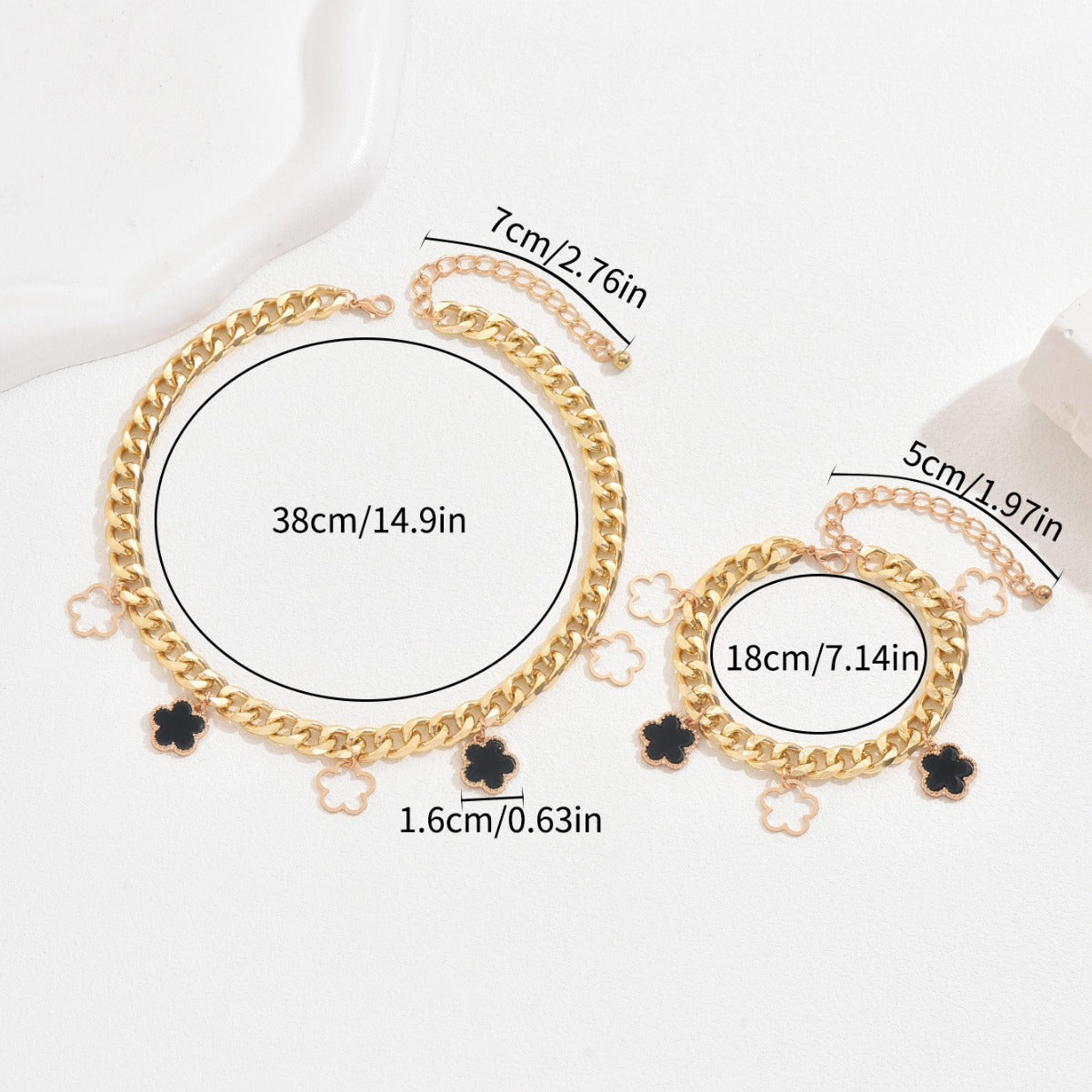 Minimalist Plum Blossom Alloy Necklace and Bracelet Set with Inlay Acrylic Accents for Women