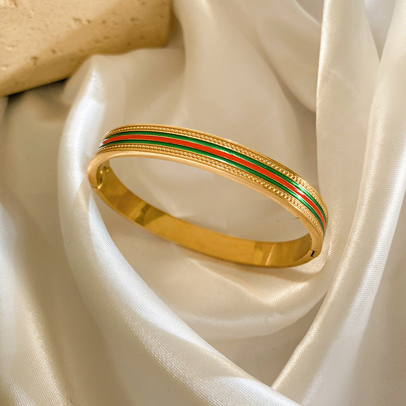 Vintage Geometric Striped Titanium Steel Plated Bracelet