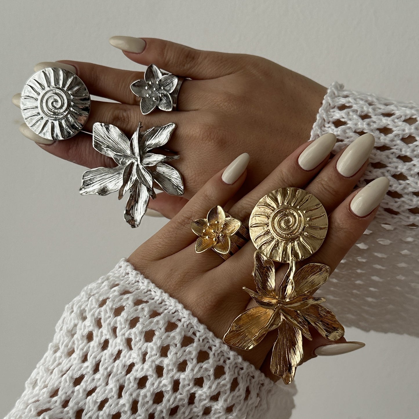 Fashion Geometric Bow Plated Alloy Open Ring Set