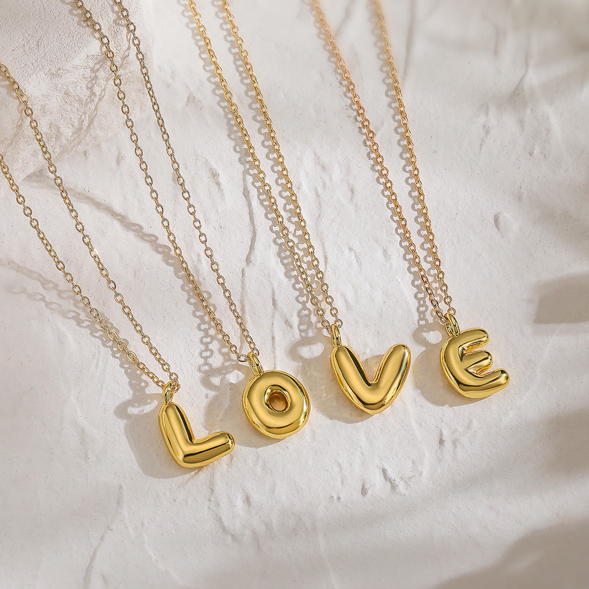 Minimalist Letter-Shaped Copper Pendant Necklace with Real Gold Plating for Women