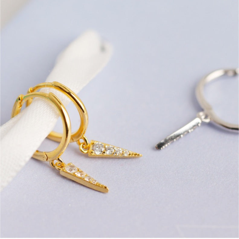 Minimalist 925 Sterling Silver Teardrop Triangle Inlaid Rhinestone Earrings