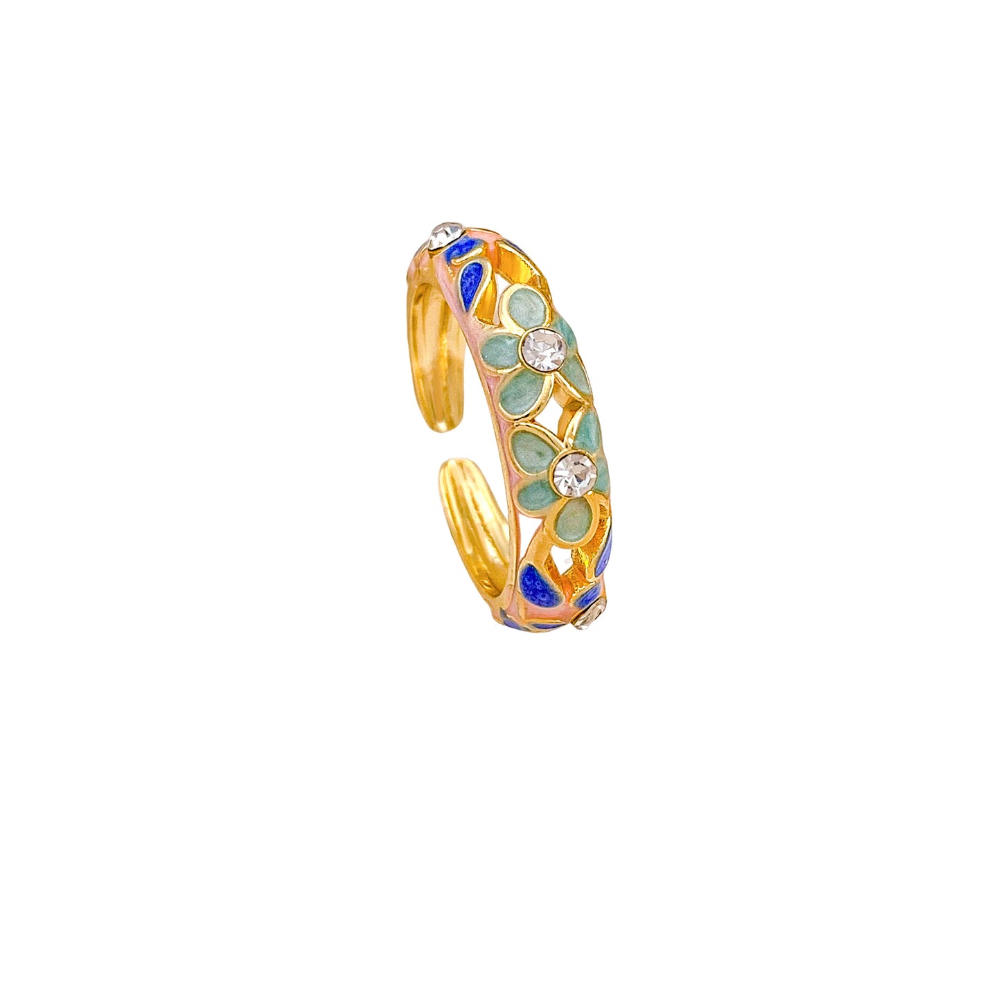Anello in lega placcato oro con design floreale e cavo, elegante e di lusso, per donna
