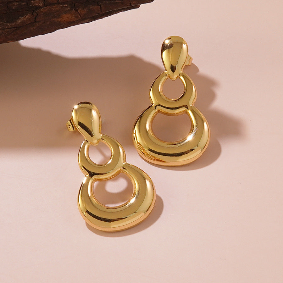 Vintage Geometric Round Stainless Steel Stud Earrings