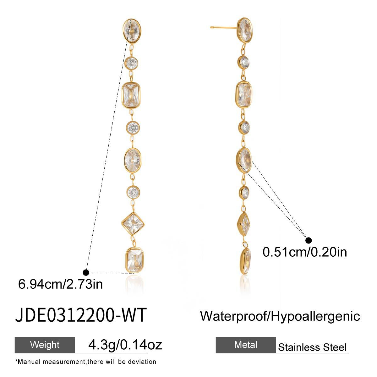 Minimalist Luxury Geometric Titanium Steel PVD Colorful Cubic Zirconia Tassel Earrings for Women