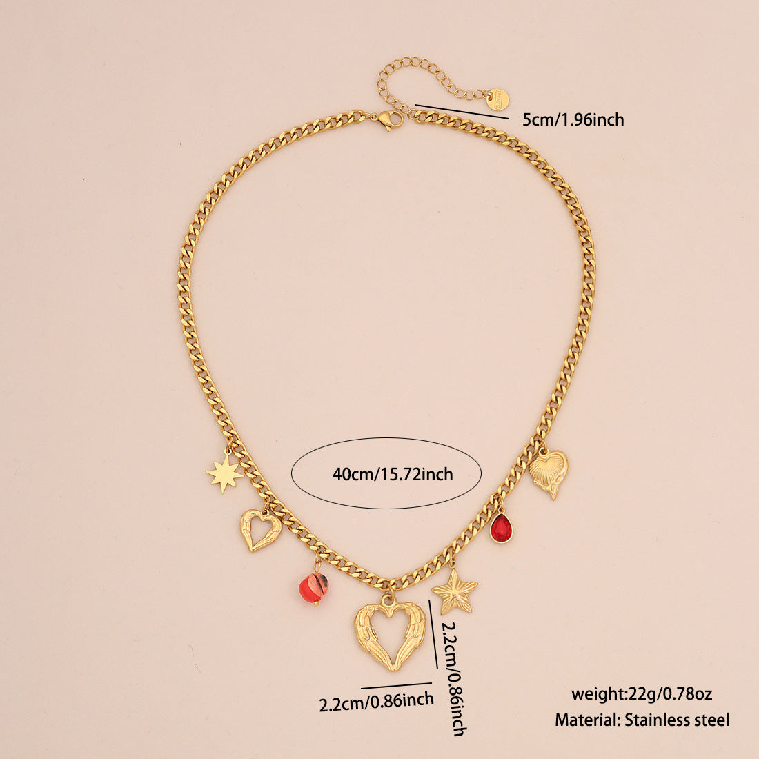 Collana con pendente a forma di cuore retrò in acciaio inossidabile con finitura placcata per donna, delicata catena clavicola in stile fresco e dolce