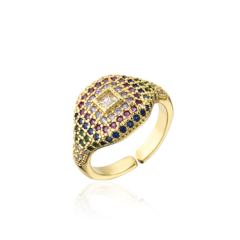 Geometric Gold Plated Brass Micro-Pave Cubic Zirconia Open Ring for Women