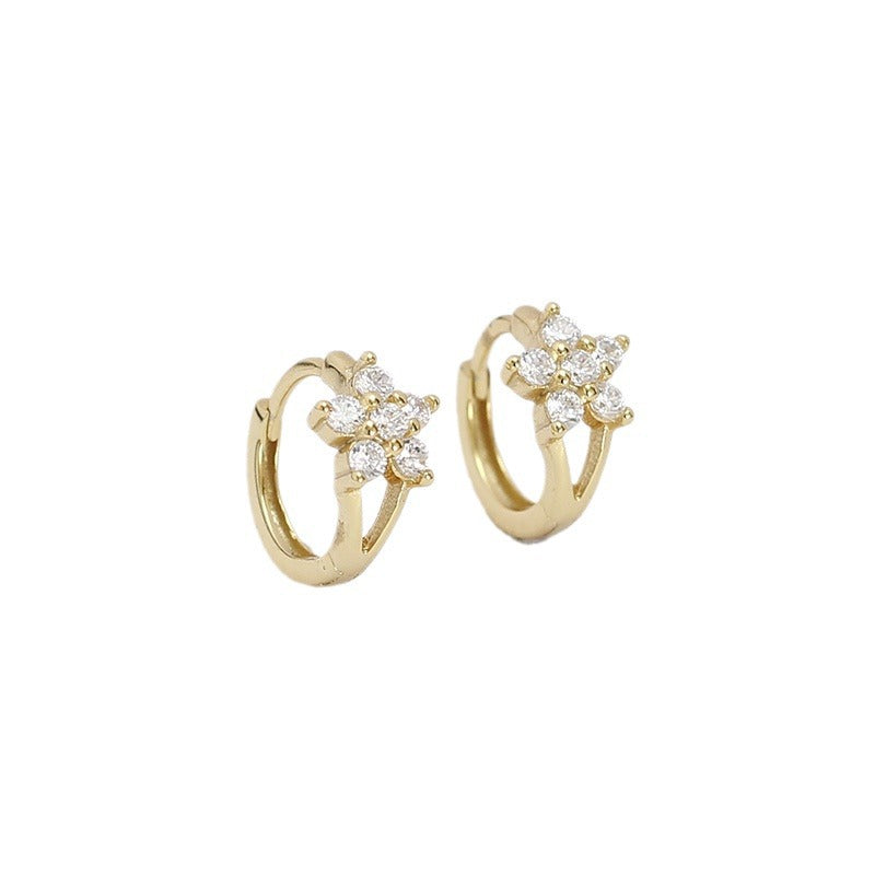 Orecchini a cerchio da donna in argento sterling S925 a forma di fiorellino con intarsio di strass