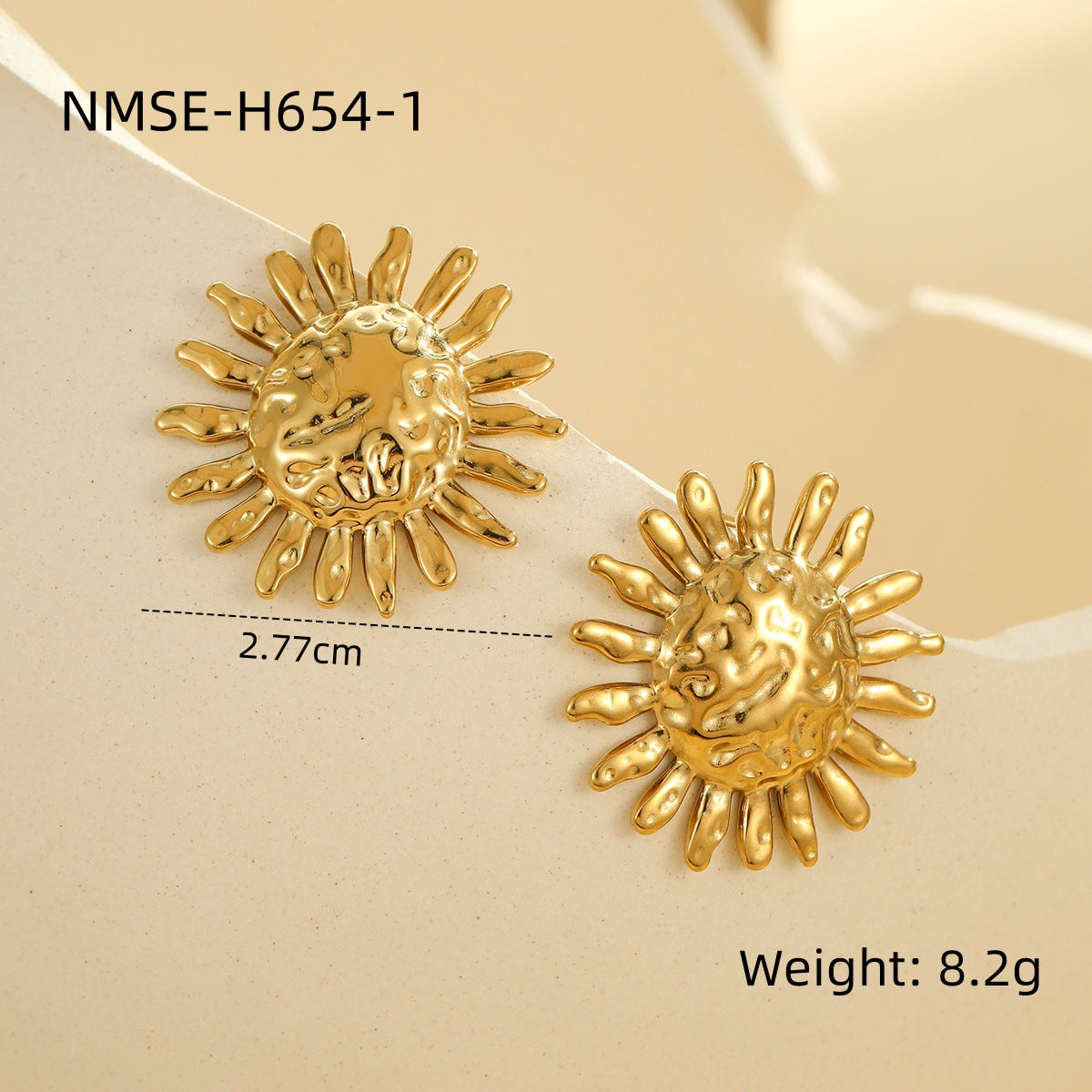 Pendientes minimalistas de acero de titanio texturizado para mujer con patrón de girasol, joyería de moda de inspiración vintage