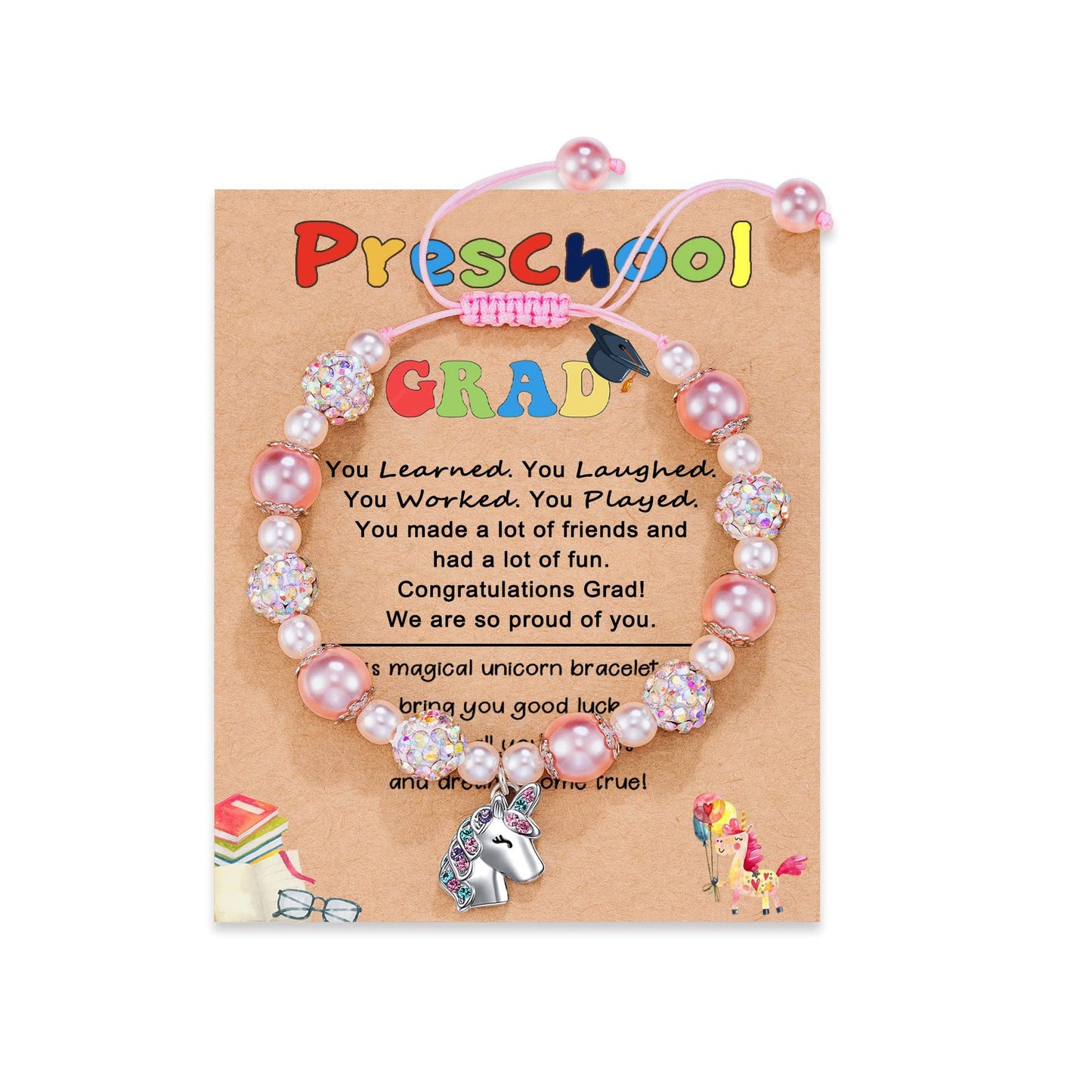 Handmade Ceramic Heart Charm Bar with Rhinestone and Pearl Beads Unisex Jewelry