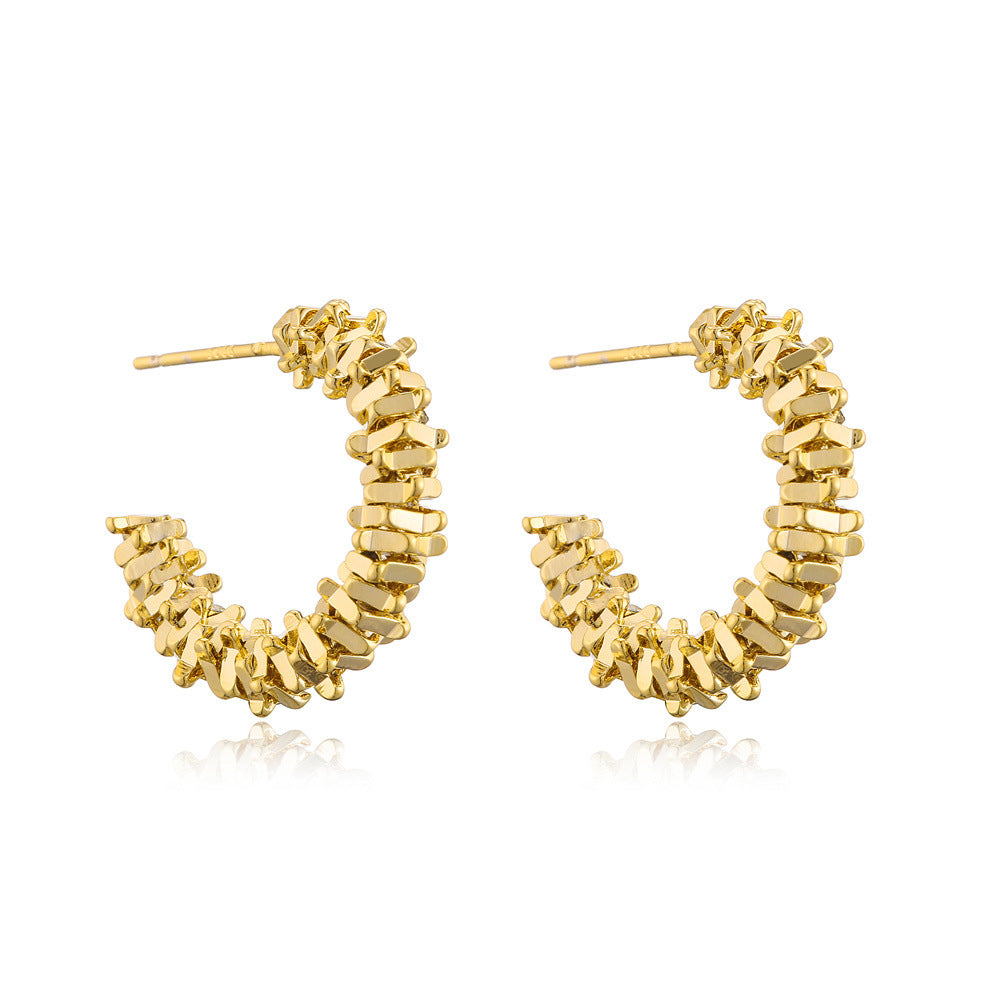 Orecchini a cerchio geometrici da donna con base in rame e placcatura in oro 14K, perni in argento sterling 925, design alla moda minimalista