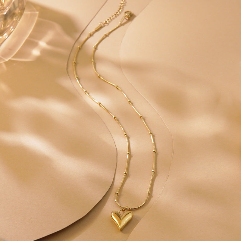 Minimalist Stainless Steel Heart Teardrop Necklace Earring Set with Snake Chain