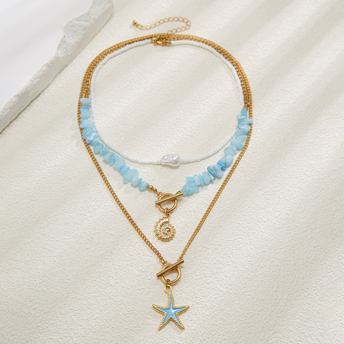 Collar con colgante de estrella barroca de aleación con acabado galvanizado para mujer, estilo dopamina dulce y juguetón, joyería de cadena para capas