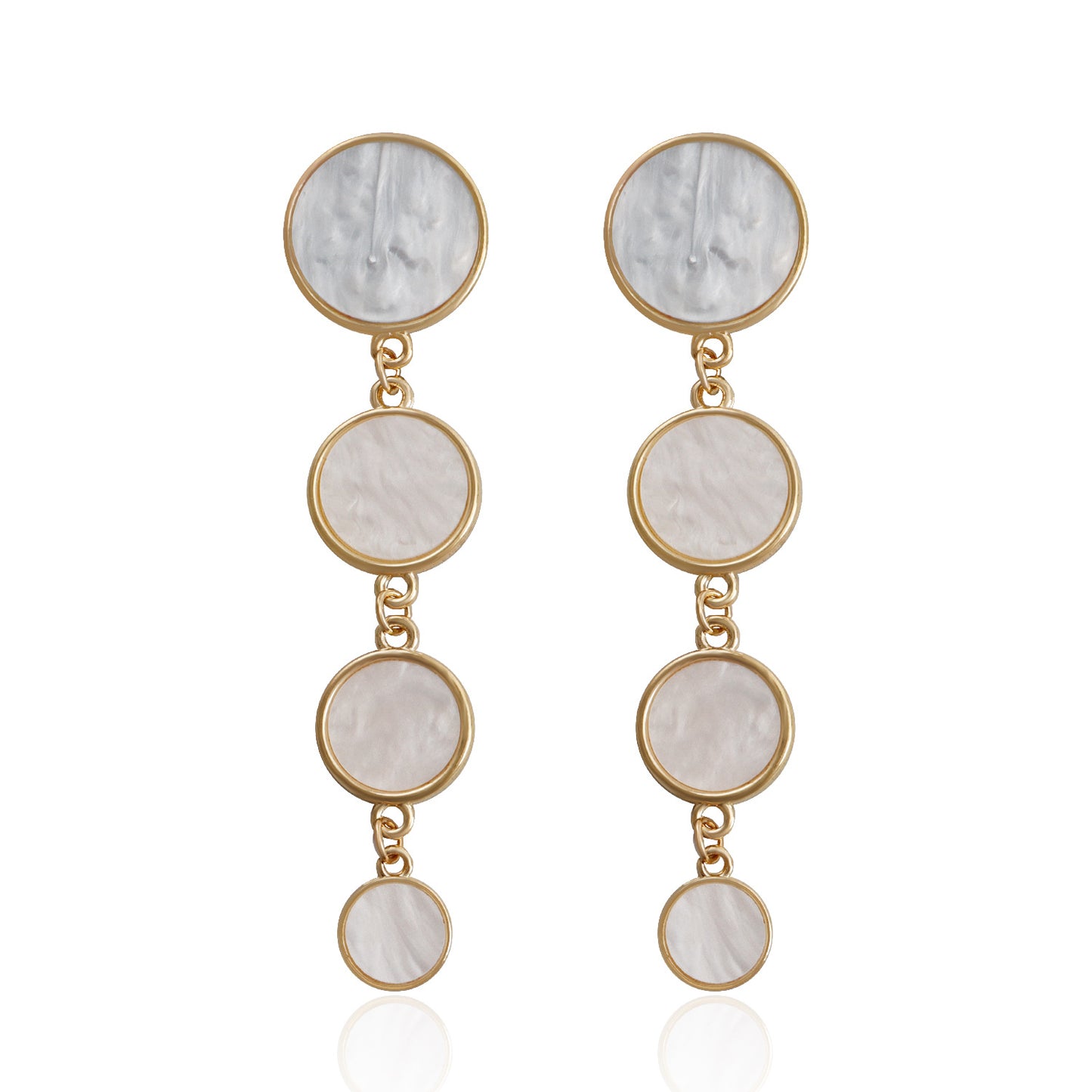 Vintage Minimalist Geometric Alloy Stud Earrings with White Mother-of-Pearl and Moon Motif
