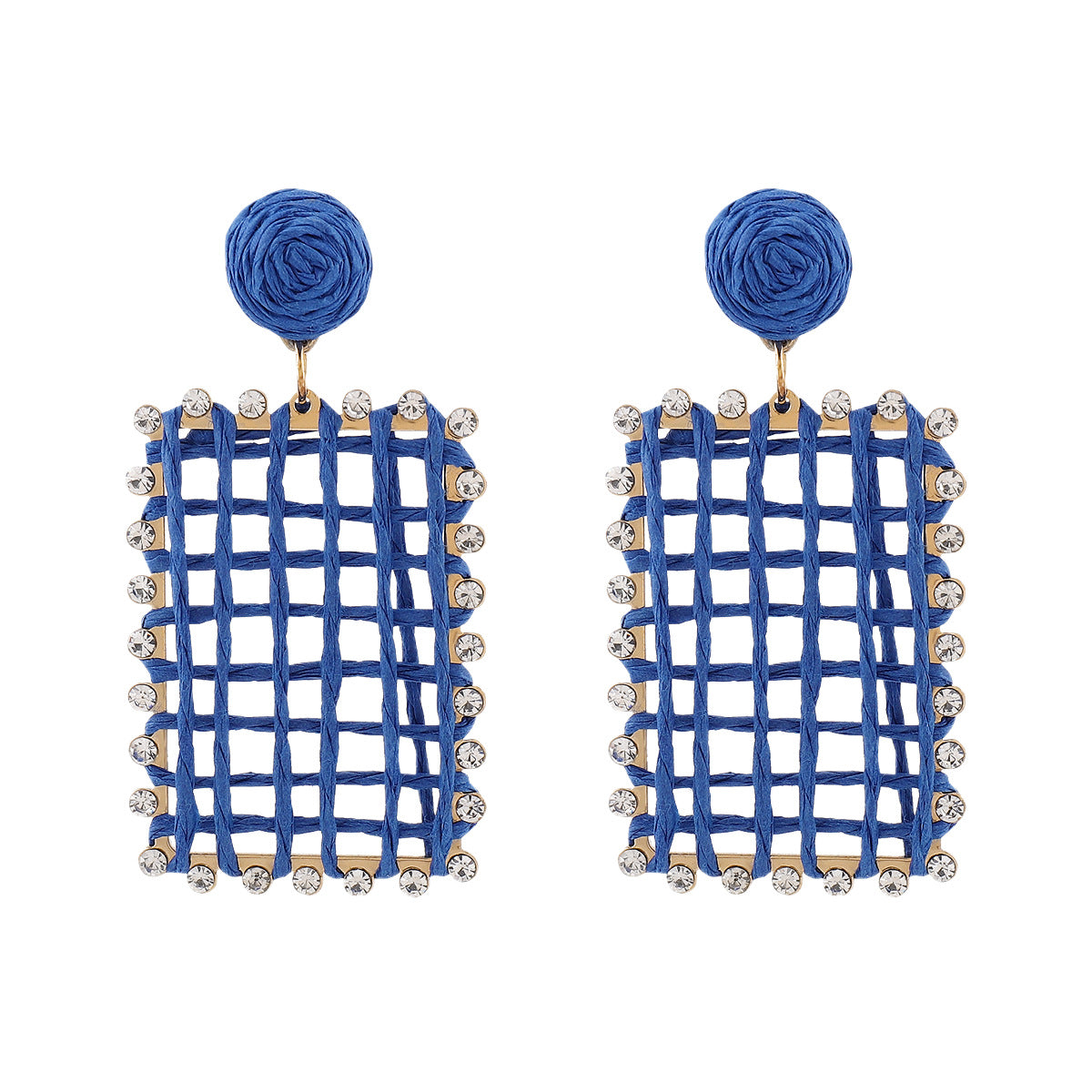 Orecchini in rafia intrecciata con ritagli geometrici da donna con dettagli in strass, stile fresco e minimalista per le vacanze