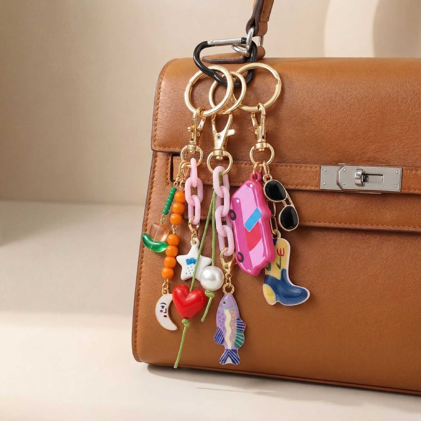 Elegant Minimalist Vintage Oval Geometric Brass Plated Bag Charm