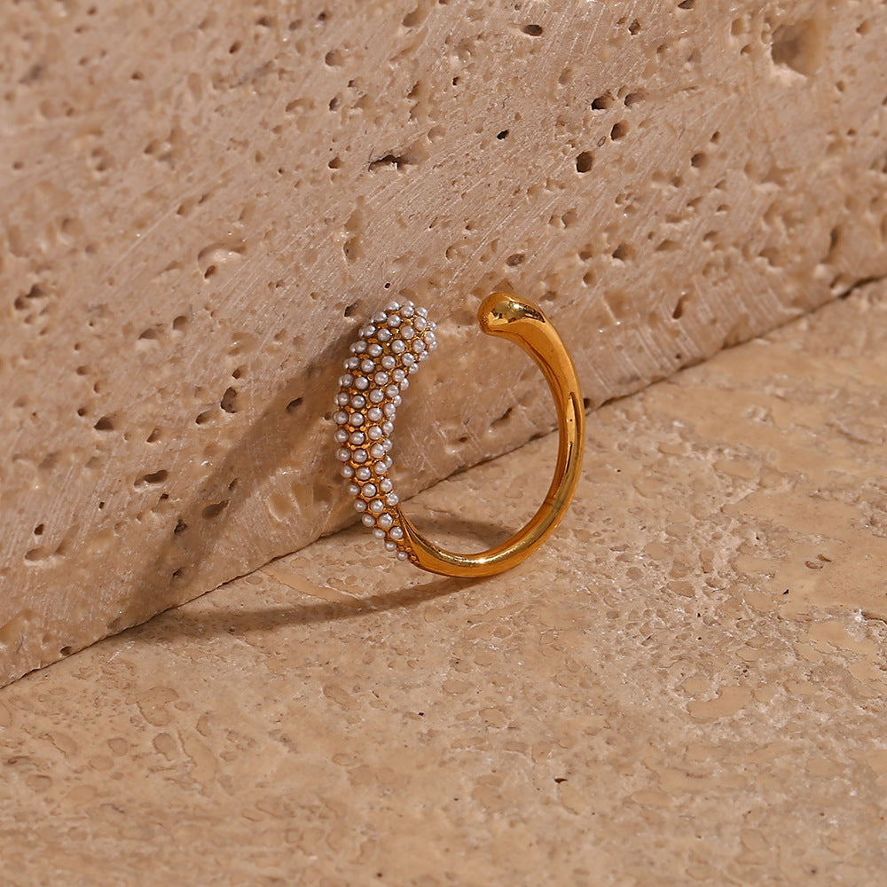 Minimalist Stainless Steel Open Ring with Teardrop Shape and Micro-Pave Setting for Women