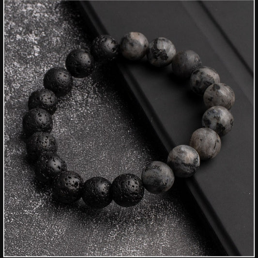 Black Gray Agate Beaded Bracelet Geometric Round Stone Hand Jewelry