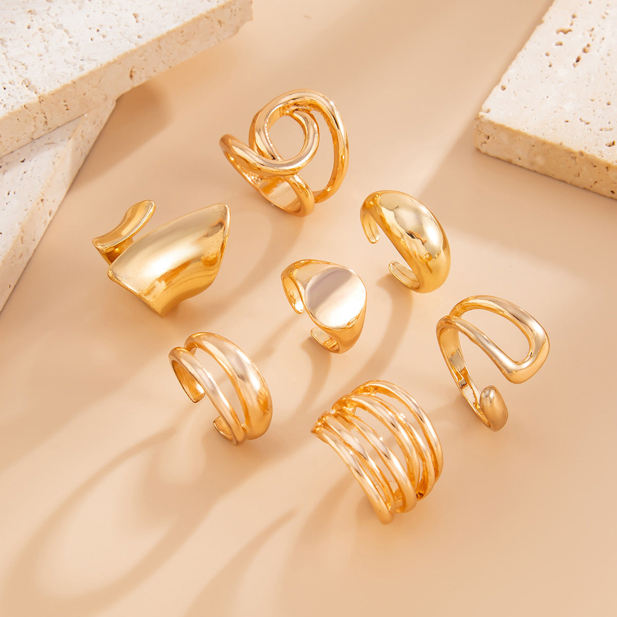Minimalist Geometric Irregular Open Ring Set Alloy Plated Women's Jewelry