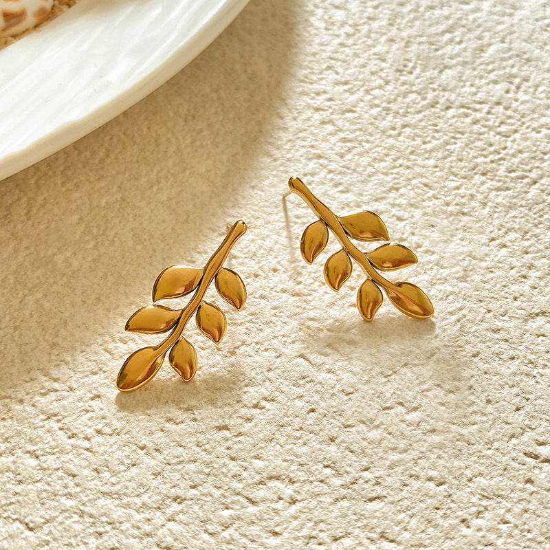 Sweet Sunflower Plant Brass Stud Earrings with Stainless Steel Posts