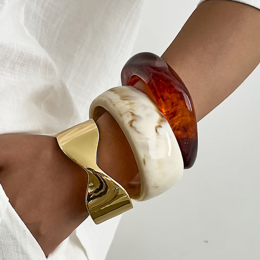 Vintage Crossed Wide Cuff Bracelet in Alloy with Mirror Finish Plating Irregular Geometric Design