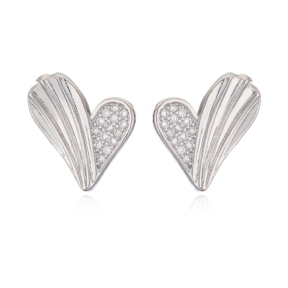Minimalist Heart-Shaped Zircon Stud Earrings for Women in Copper with Micro-Pave Setting