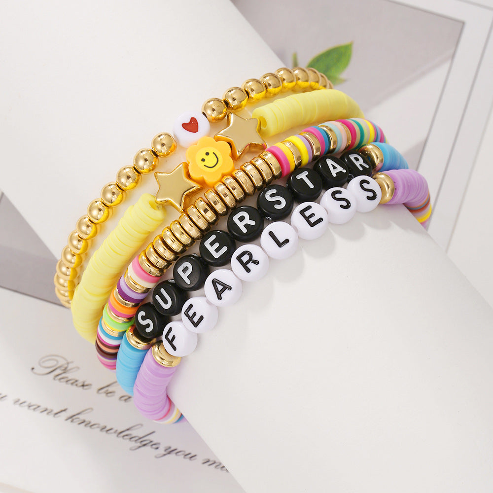 Bohemian Handmade Geometric Letter Resin Seed Bead Bracelet Set
