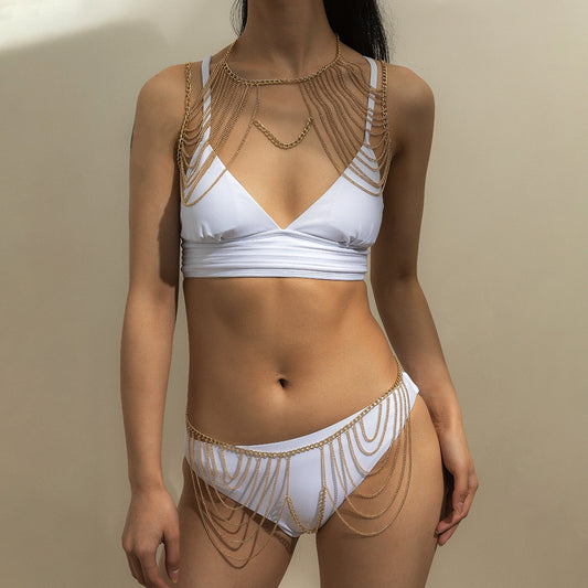Catena Corporea Geometrica Sexy da Donna con Dettagli a Nappa in Metallo per Abbigliamento da Spiaggia e Bikini