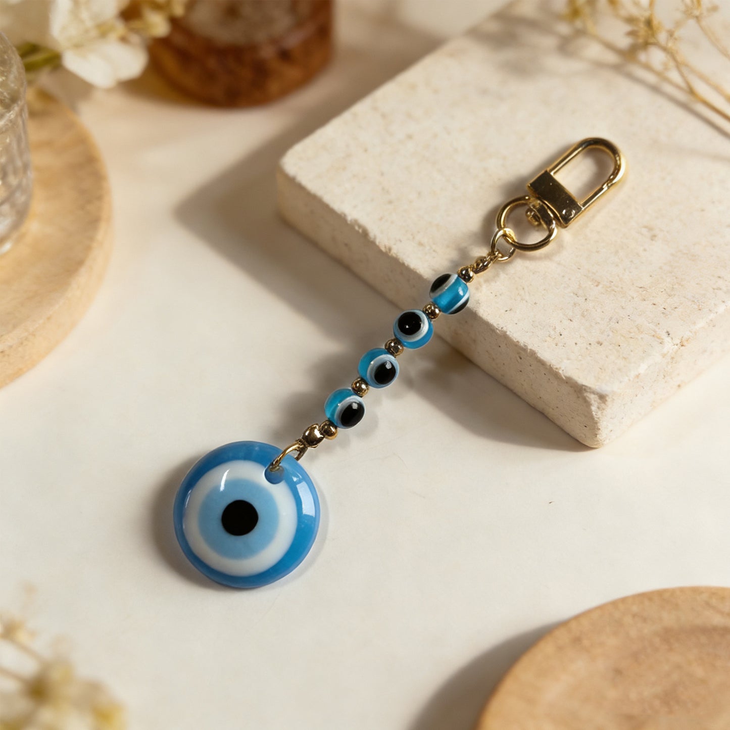 Ethnic Vintage Geometric Round Resin Evil Eye Pendant Keychain Charm