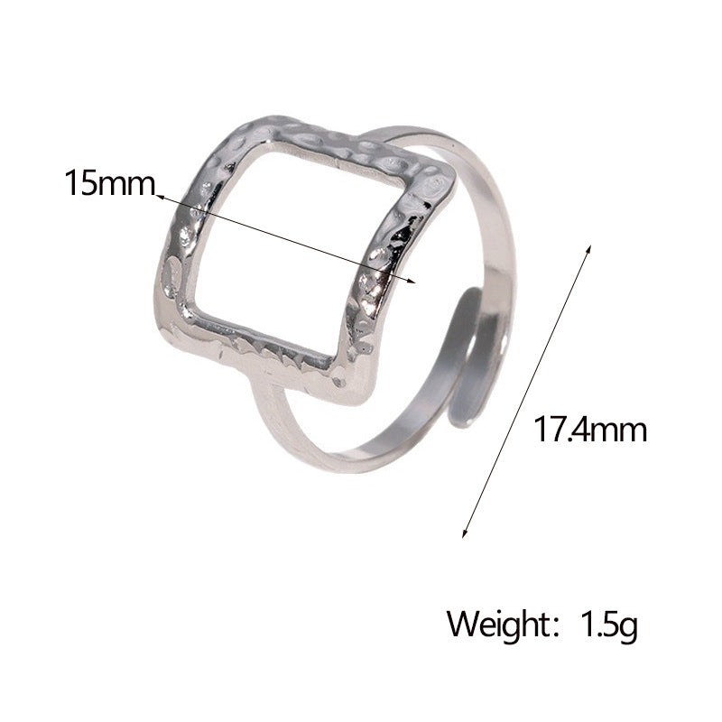 Minimalist 18K Gold Plated Square Geometric Stainless Steel Open Ring for Women