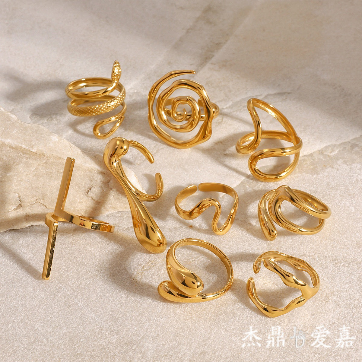 Fashion Business Casual Teardrop Geometric Plated Stainless Steel Ring for Women